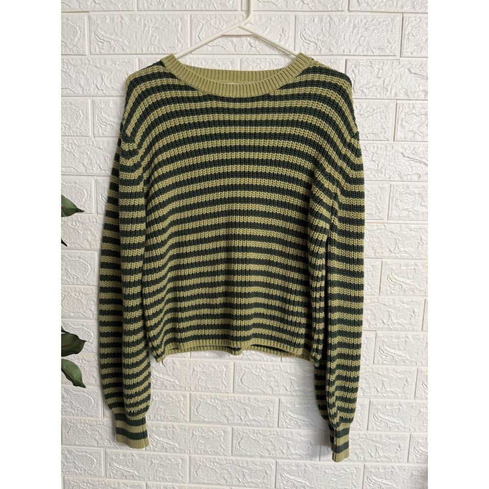 Bohme Womens Oversized Striped Sweater Green Raglan Cotton Pullover M BHM609